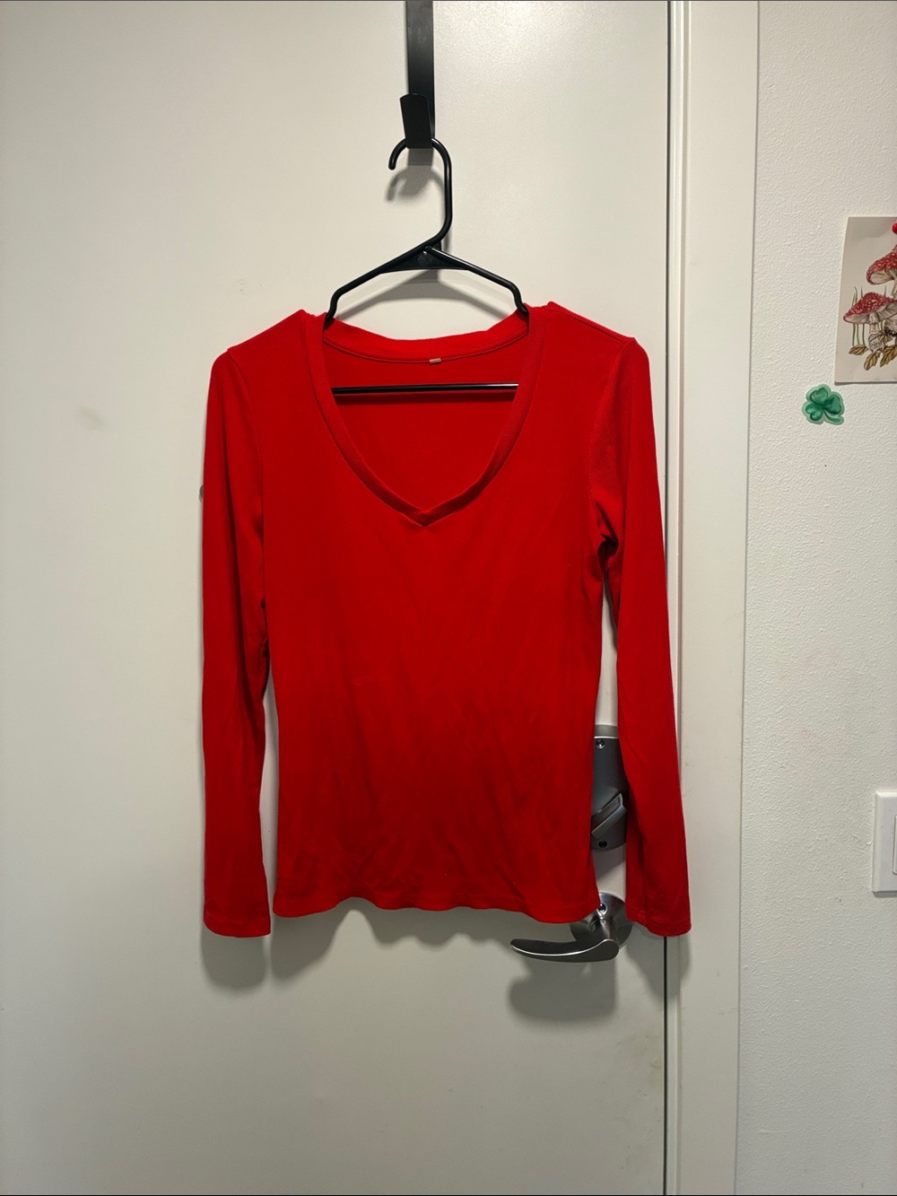 Women's Red V-Neck Long Sleeve Top